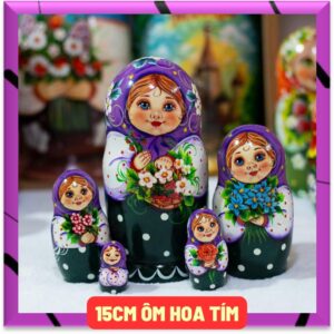 búp bê nga 5 lớp 15cm ÔM HOA TÍM