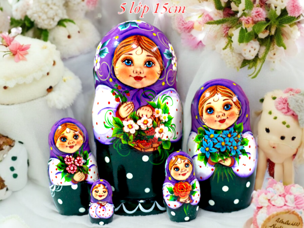 búp bê Nga 5 lớp 15cm hoa tím