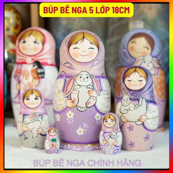 búp bê Nga 5 lớp 18cm ôm thỏ