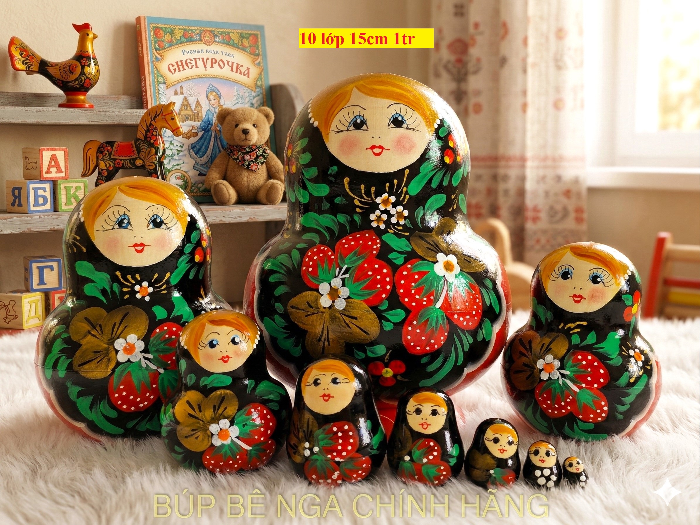 BÚP BÊ NGA 10 LỚP 15CM DÂU TÂY BÚP BÊ NGA 10 LỚP 15CM DÂU TÂY