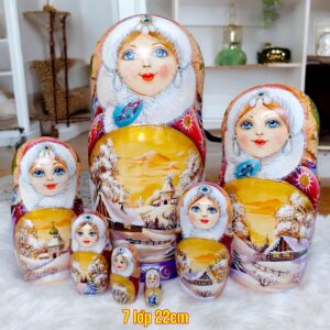 búp bê Nga 7 lớp 22cm mùa đông vàng