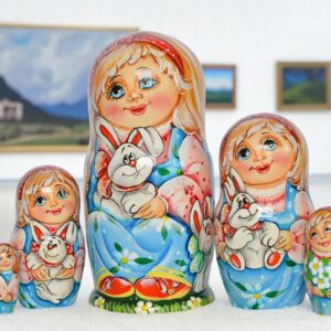 búp bê Nga 5 lớp 18cm ôm thỏ