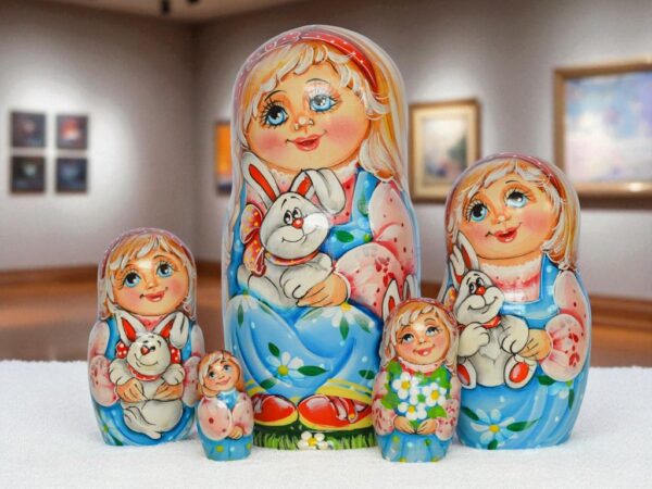 búp bê Nga 5 lớp 18cm ôm thỏ