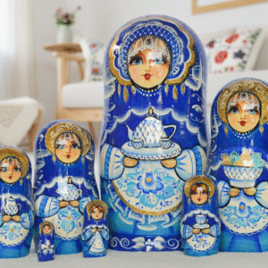 búp bê Nga 7 lớp 22cm mời trà xanh dương