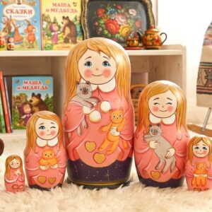 búp bê Nga 5 lớp 18cm ôm mèo cam