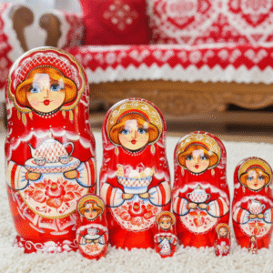 búp bê Nga 8 lớp 22cm mời trà đỏ