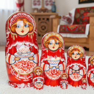 búp bê Nga 8 lớp 22cm mời trà đỏ