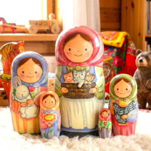 búp bê Nga cổ điển 5 lớp 15cm ôm mèo