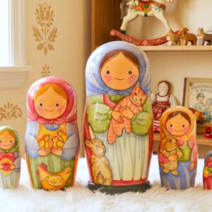 búp bê Nga 5 lớp 15cm ôm mèo cam