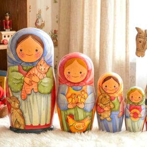 búp bê Nga 5 lớp 15cm ôm mèo cam