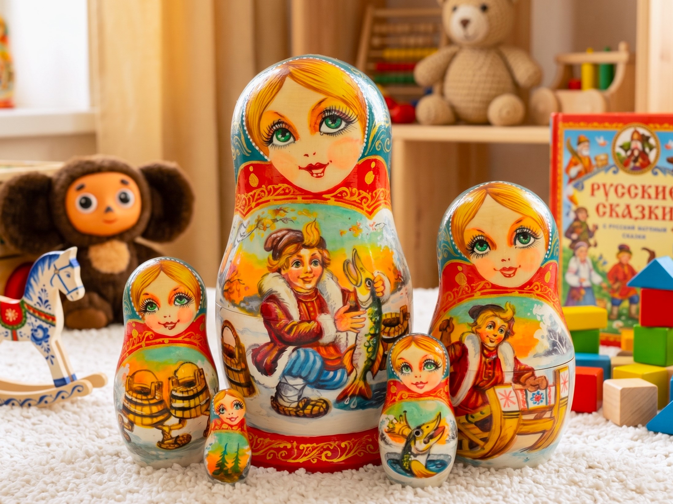búp bê Nga 5 lớp 18cm cổ tích cá măng búp bê Nga 5 lớp 18cm cổ tích cá măng