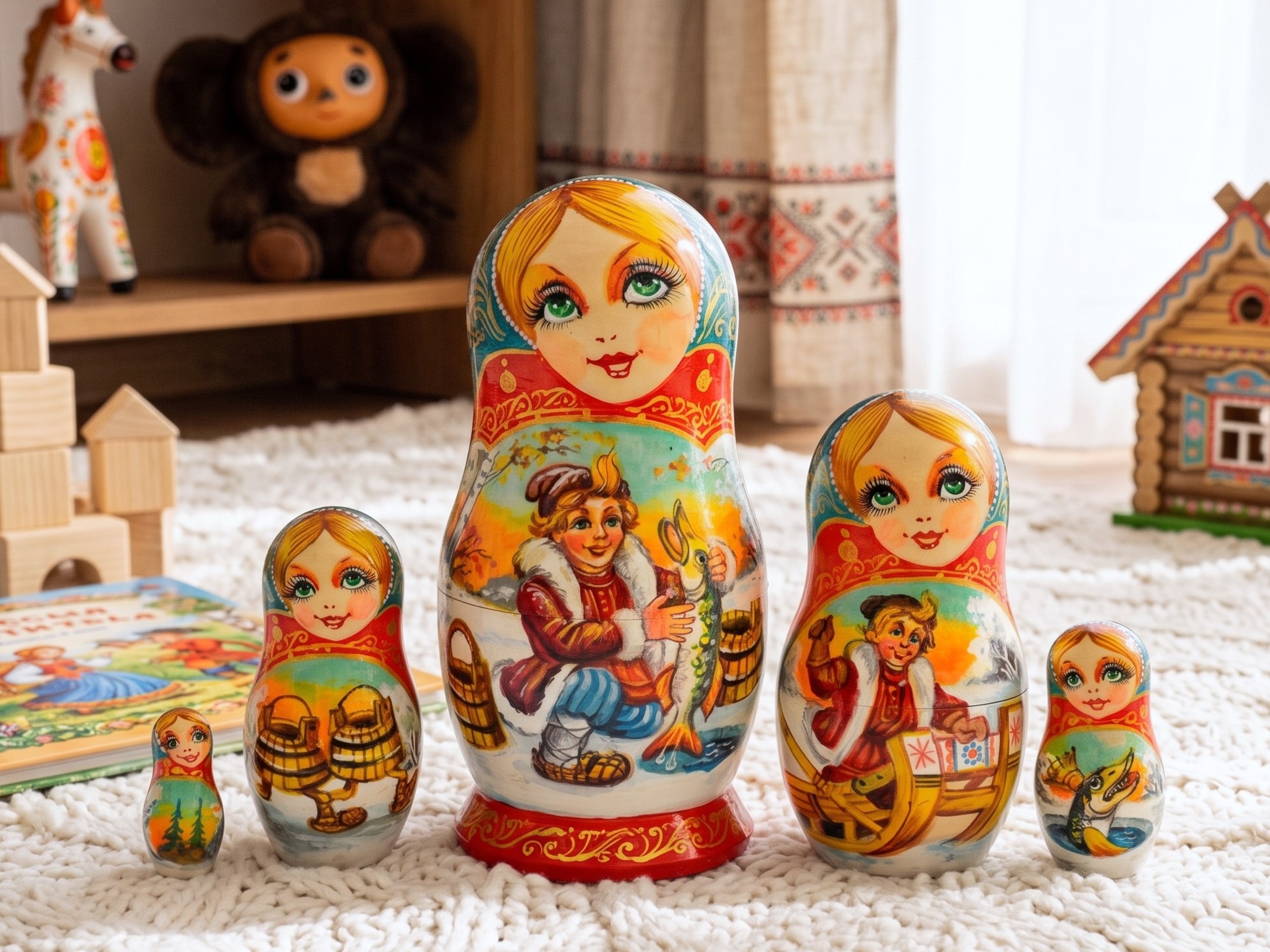 búp bê Nga 5 lớp 18cm cổ tích cá măng búp bê Nga 5 lớp 18cm cổ tích cá măng