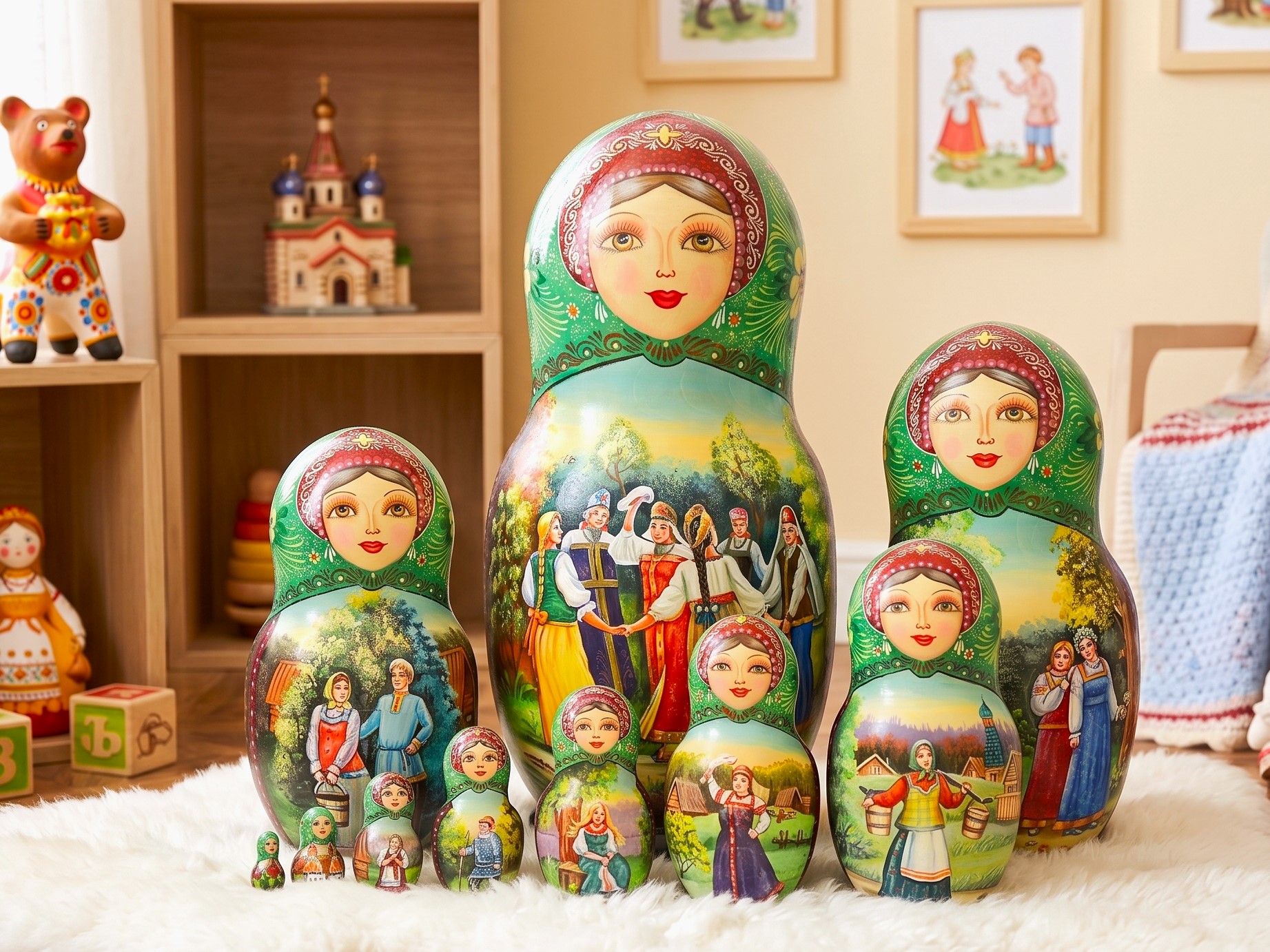 Búp bê Nga 10 lớp 34cm thôn quê Slavo Búp bê Nga 10 lớp 34cm thôn quê Slavo