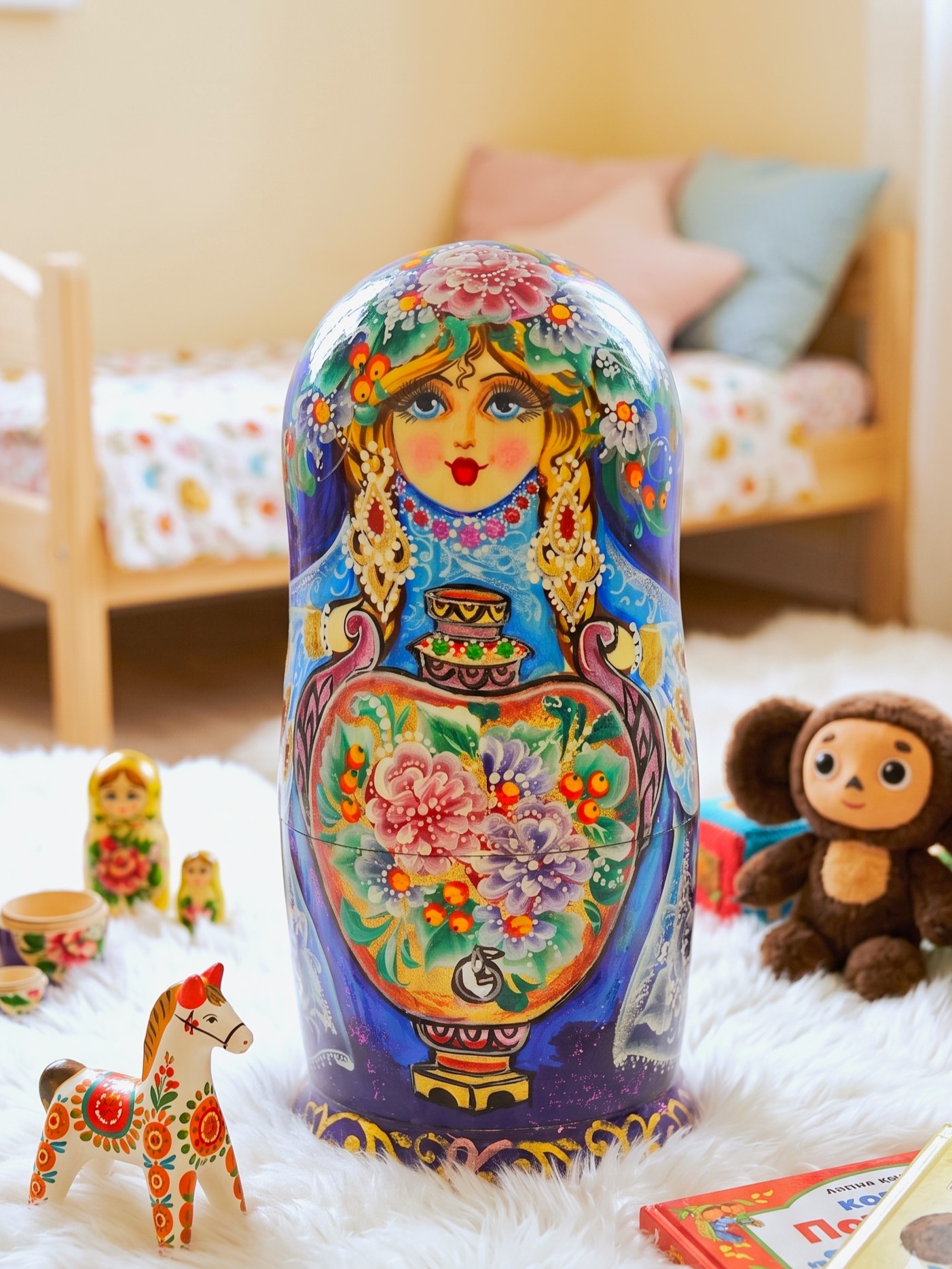 búp bê Nga cao cấp 5 lớp 16cm Samovar búp bê Nga cao cấp 5 lớp 16cm Samovar