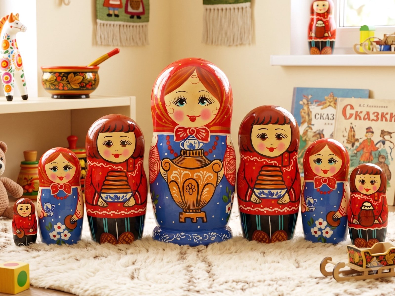 búp bê Nga 7 lớp ôm Samovar búp bê Nga 7 lớp ôm Samovar